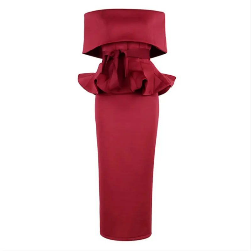 Corzzet Black Strapless Short Sleeve Waist Reffle  Dress Sexy Celebrity Evening Party Dress 2018 Women Dress Sexy Bodycon Set