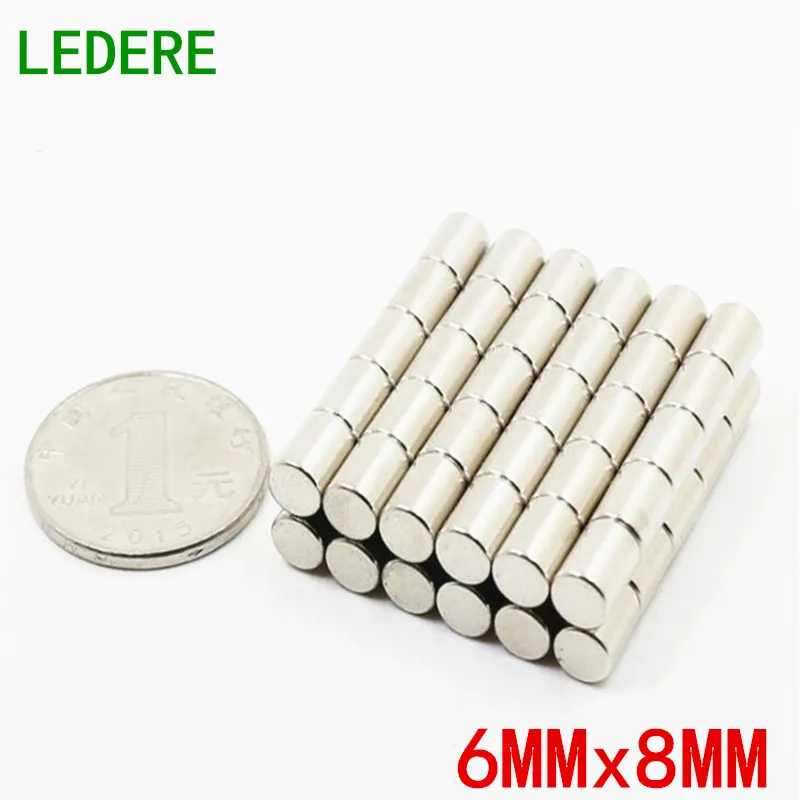 LEDERE 50/100pcs 6x8 Neodymium N35 Dia 6mmx8mm Strong Magnets Tiny Disc NdFeB Rare Earth For Crafts Models Fridge Sticking 6*8