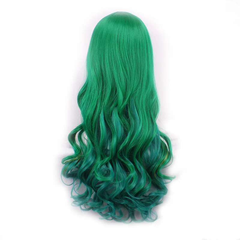 WoodFestival Green Synthetic Long Hair Wavy Wig With Bangs Cosplay Wigs For Women Purple Pink Red Blue White Halloween Colored