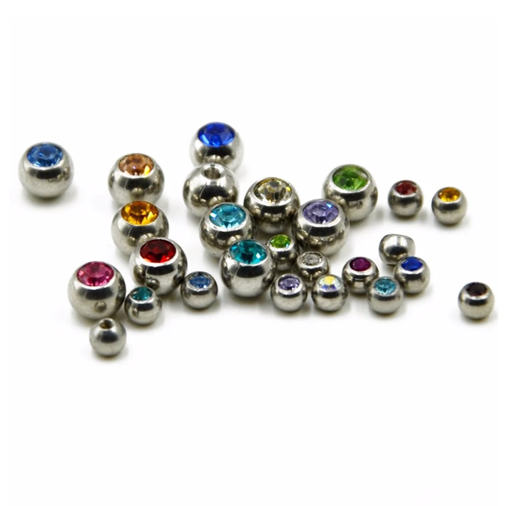 60pcs Stainless Steel CZ Crystal Screw Hole Replacement Balls 16g&14g Tongue Barbell Lip Ring Ear Belly Eyebrow Piercing Jewelry image 5