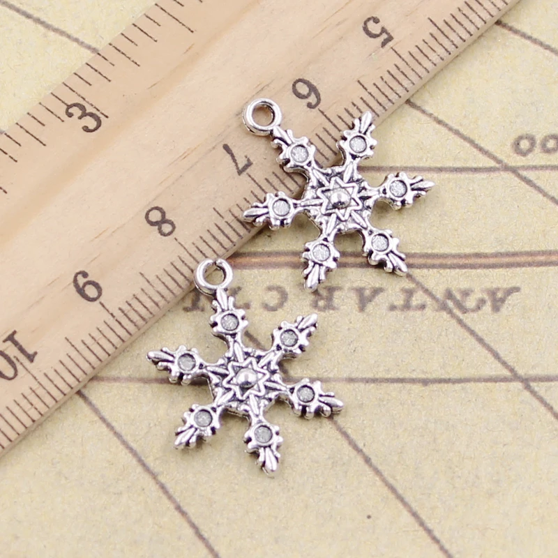 20pcs Charms Snow Snowflake 23x17mm Tibetan Bronze Silver Color Pendants Antique Jewelry Making DIY Handmade Craft