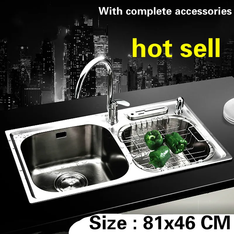 

Free shipping Big kitchen sink 0.8 mm durable food grade 304 stainless steel standard hot sell the double groove 81x46 CM