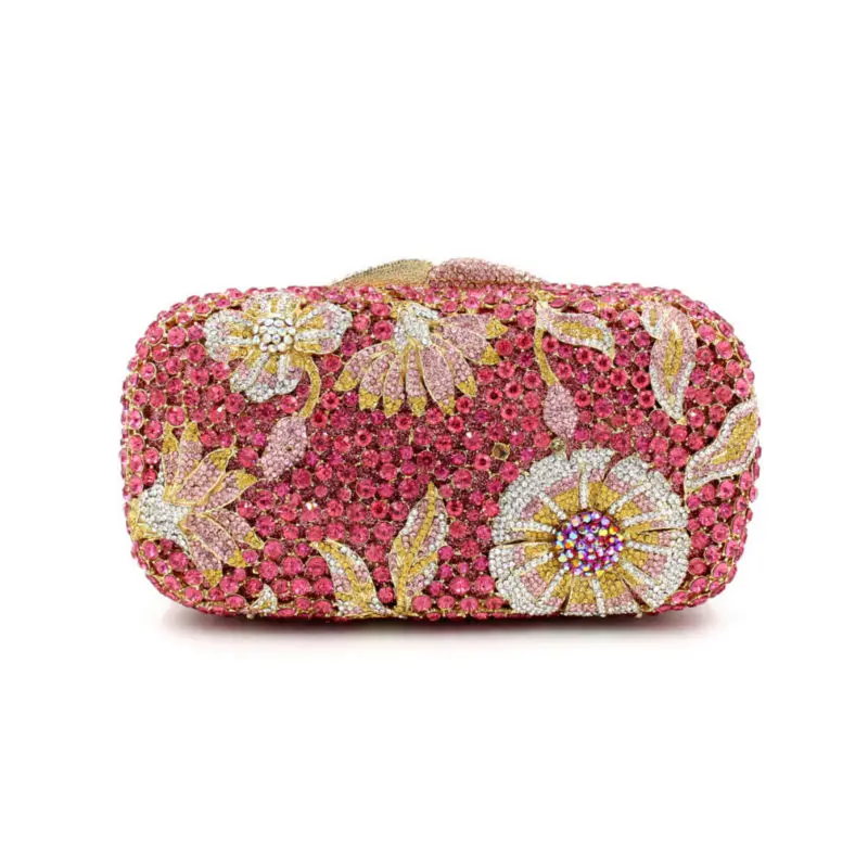 

BL013 Flower Luxury Crystal Clutch Bag Gold metal Dinner Bag Dazzling Eye Handmade studded rhinestone Evening Bag for Lady