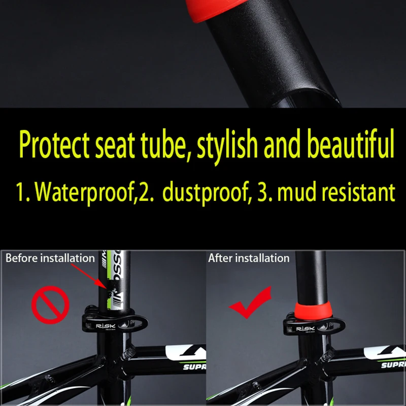 Risk MTB Bike Seat Post Waterproof Rubber Ring Silicone Dust Cover for Φ25-35mm Mountain Road Bicycle Seatpost Tube Protector