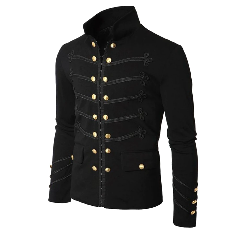 Steampunk Men Gothic Clothing Military Jackets Medieval Vintage Jacket Stand Collar Rock Frock Coat Men's Retro Punk Coat