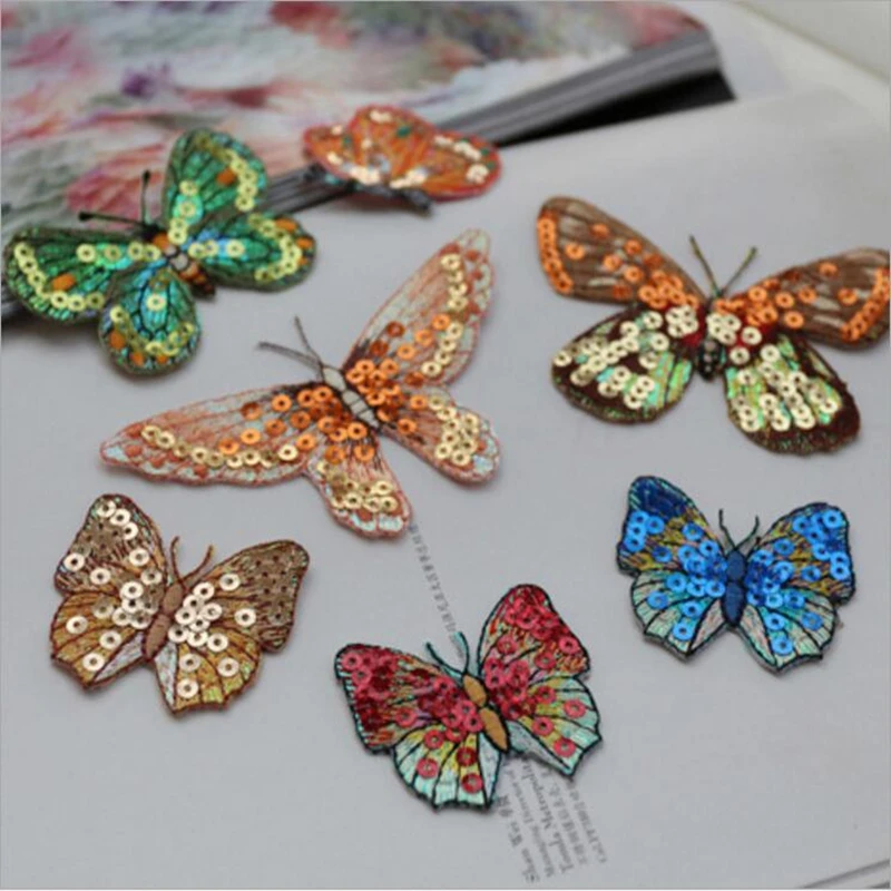 1PCS high quality yarn sequins butterfly embroidery patch Iron on patch for clothes with glue embroidery paste skirt decoration