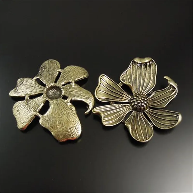 5PCS Retro Vintage Women Necklace Pendant Antique Bronze Tone Alloy Large Flower Pendants 50*54mm Jewelry Finding Elegant Gift