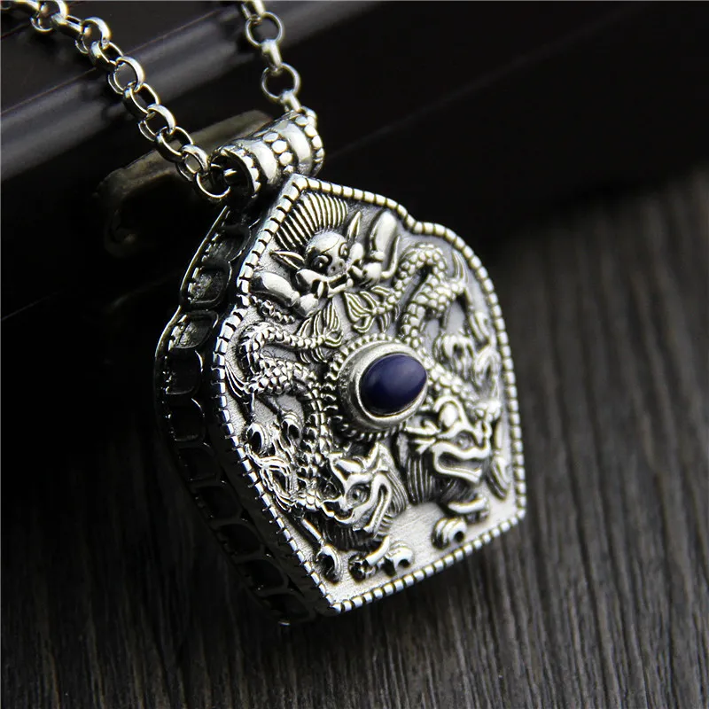 

Buddhist Silver Jewelry Wholesale S925 Sterling Silver Retro Thai Silver Ga Box Pendant Men 's Necklace Pendant