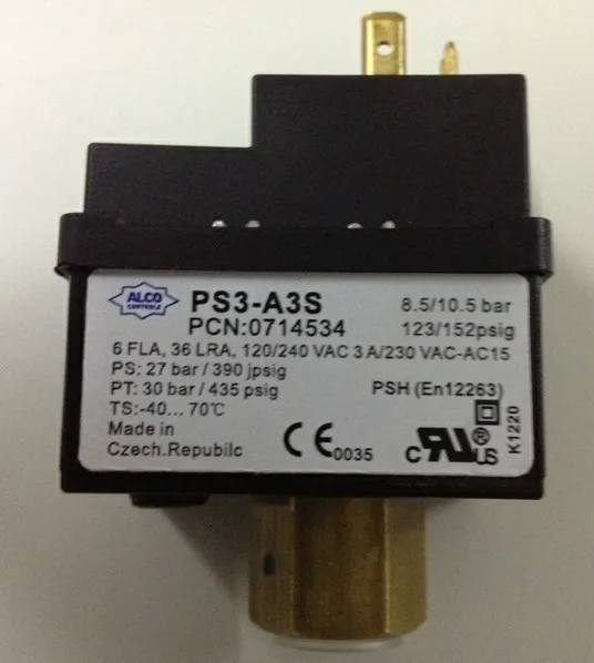 

ALCO Ai Ke EMERSON PS3-A3S pressure switch inlet pressure controller 8.5/10.5bar 6.9/9bar 3.5/8bar 1/3bar 7.5/9.5bar 3.5/6bar