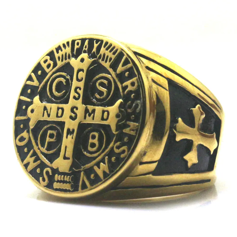 CSPB CSSML NDSMD Saint Benedict of Nursia 316L Stainless Steel Catholic Church Christianity Jesus Exorcism Cross Ring