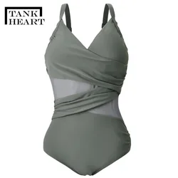 Tank Heart push up Trikini One-Piece Suits Monokini Plus Size Swimwear Women Mesh Sexy Swimsuit One Piece Badpak Swim Suit XXXL