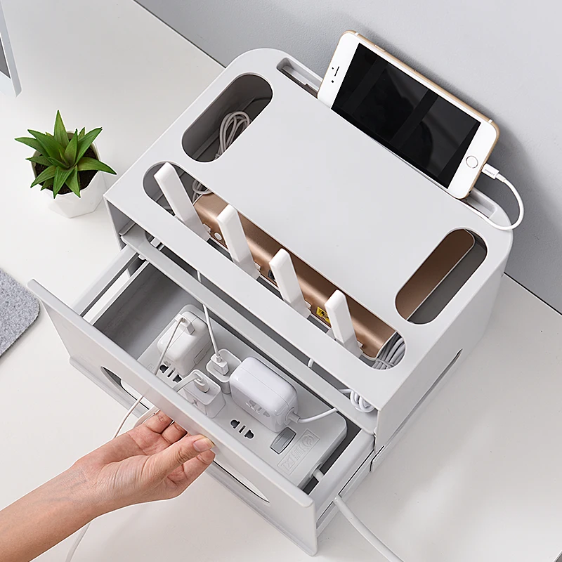 Double Layers Drawer Type WIFI Router Storage Box  Wire Board Storage Protection Shell Cable Organization Bin