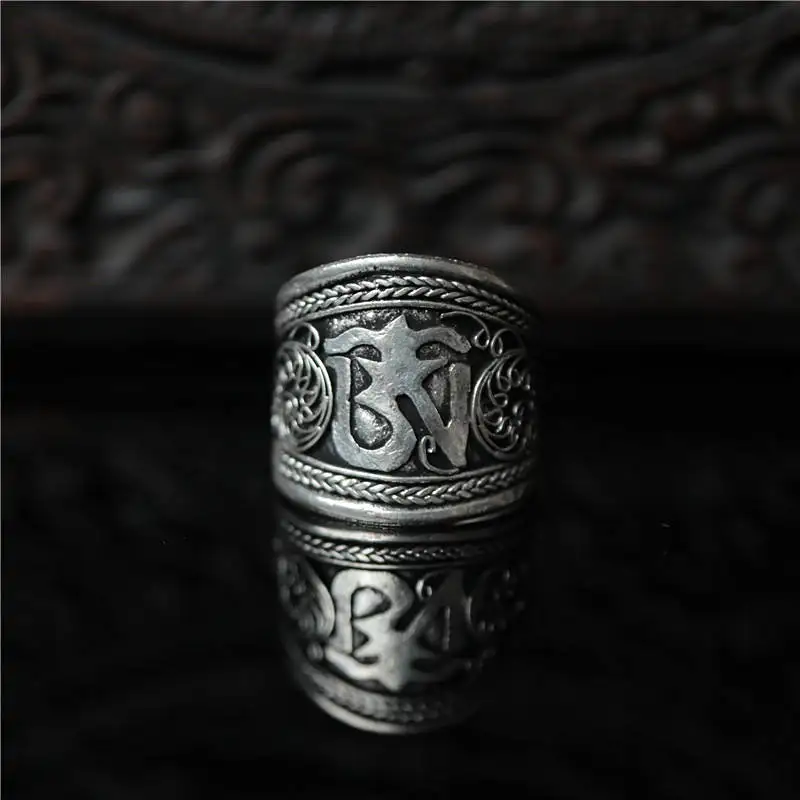 Tibetan Rings Metal Copper OM Amulet Open Rings for Man Tibet Mantras Ring R084