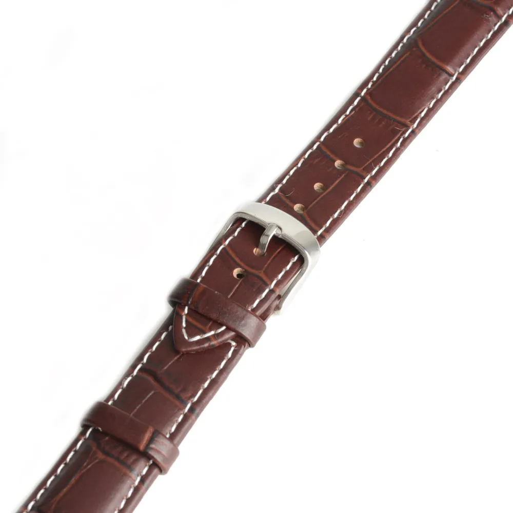 18mm High Quality Brown Genuine Leather Watch Band Strap Alloy Buckle White Stitching For Men Women Dress Watch