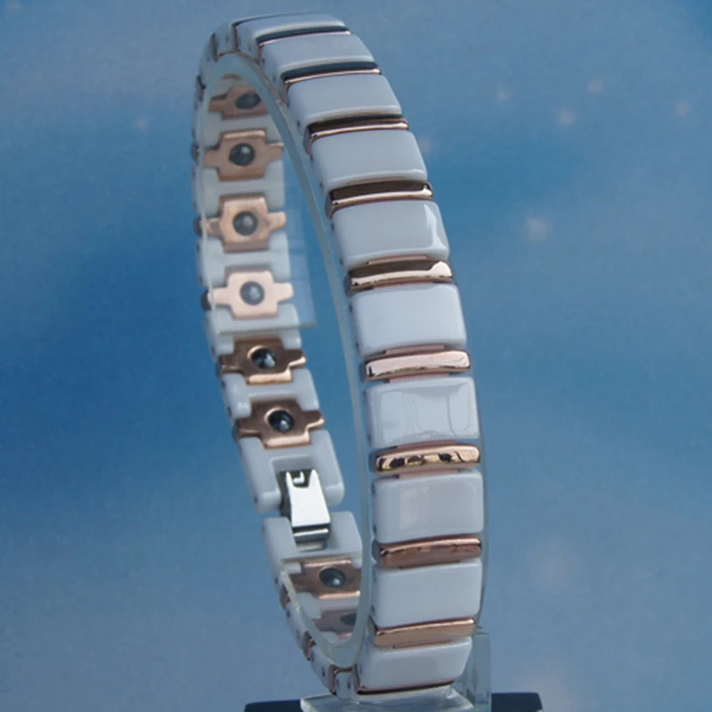 white with 2tone plating   fashion design hi tech scratch proof ceramic bracelet