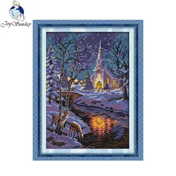 Gioia Scene di Domenica Notte D'inverno 2 Contati 11CT 14CT Croce Punto Croce paesaggio Kit Punto Croce per Kit Ricamo Complementi Arredo Casa Needlework