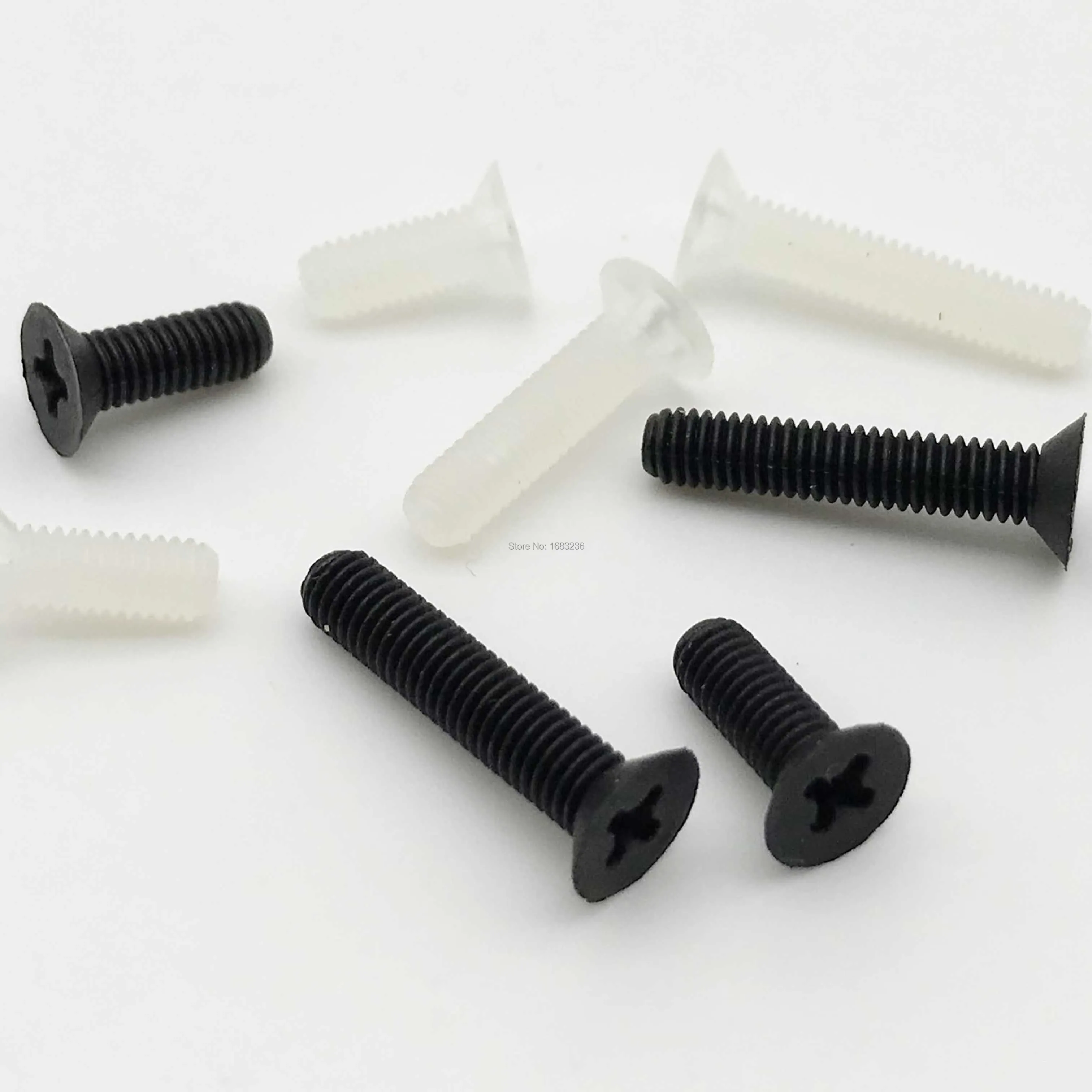 HZYUEGOU 25 Stück M3 Weiße und Schwarze Kunststoff-Nylon-Schrauben mit Flachkopf, Senkkopf und Kreuzschlitz, Gewindedurchmesser 3 mm, Länge 6-20 mm – Detail 1