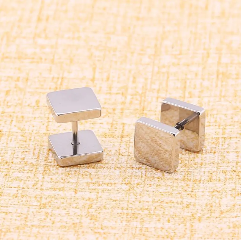 Two Square DOUBLEHEE 36 Trend Brief Titanium Stainless Steel 3 Colors Plated Men Earring Stud Earrings For Women Classic Jewelry