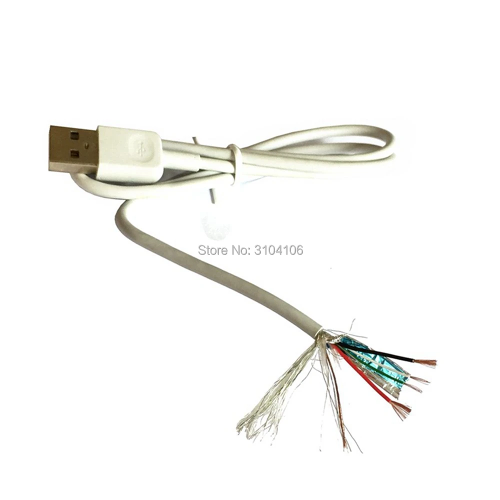 5pcs/Lot USB 2.0 A Type Male to 4 Wires Open Cable With Braid Shield for DIY OEM White 70cm