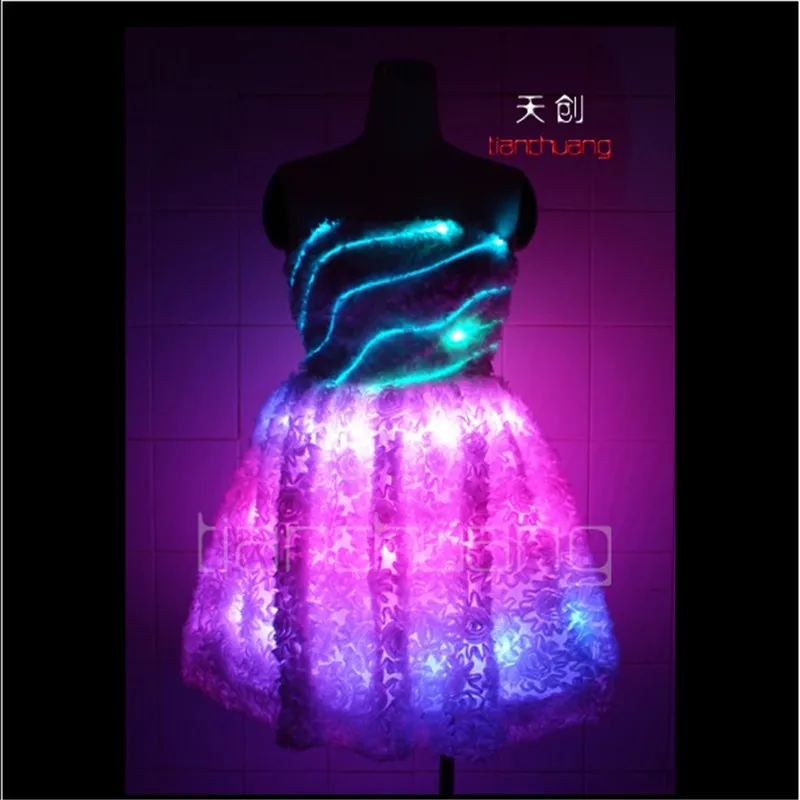 TC-7 Colorful women LED costumes Full color luminous skirt wear ballroom dance ballet RGB light dress programmable sexy clothes