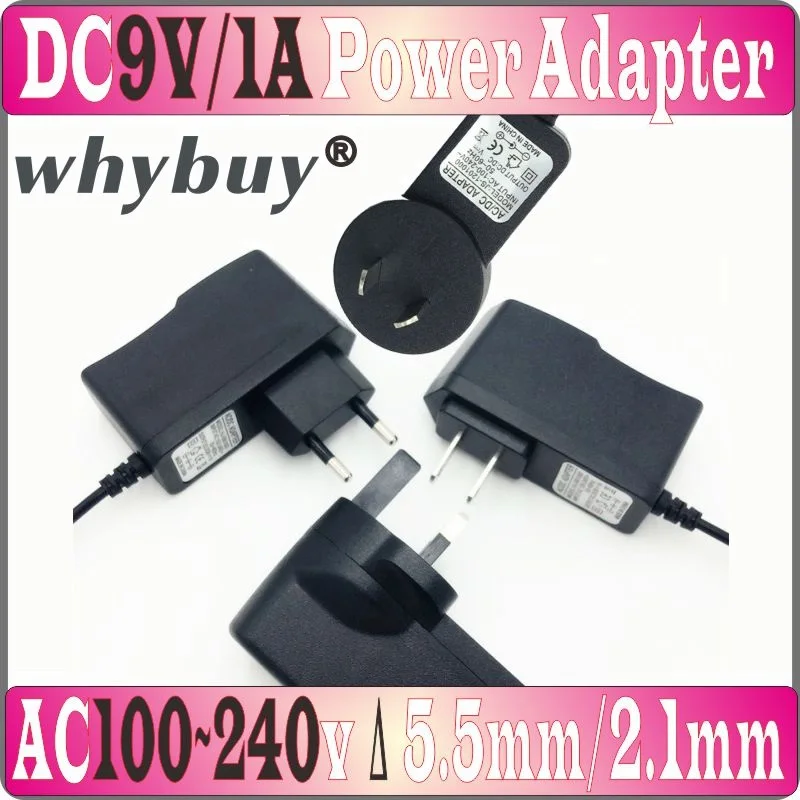 

EU/US/AU/UK Plug, AC Power Adapter Charger 9v1a, AC to DC 100V-240V Adapter Output 9V 1A 1000mA, DC Connector 5.5mm*2.1mm Prom-