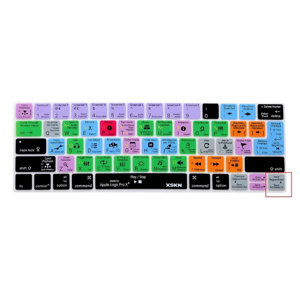 XSKN Logic Pro X Shortcut Silicone Keyboard Cover Skin for Touch Bar Macbook Pro 13 A1706 A1989 A2159,Macbook Pro 15 A1707 A1990