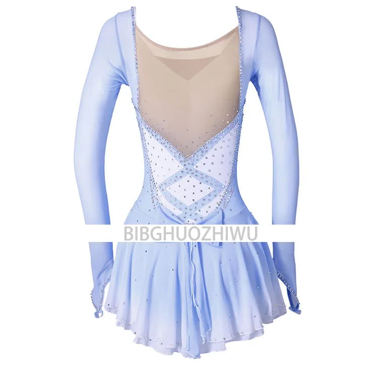 BlueFigure Skating Dress Long-Sleeved Ice Skating Skirt Spandex Women\'s  girl\'s