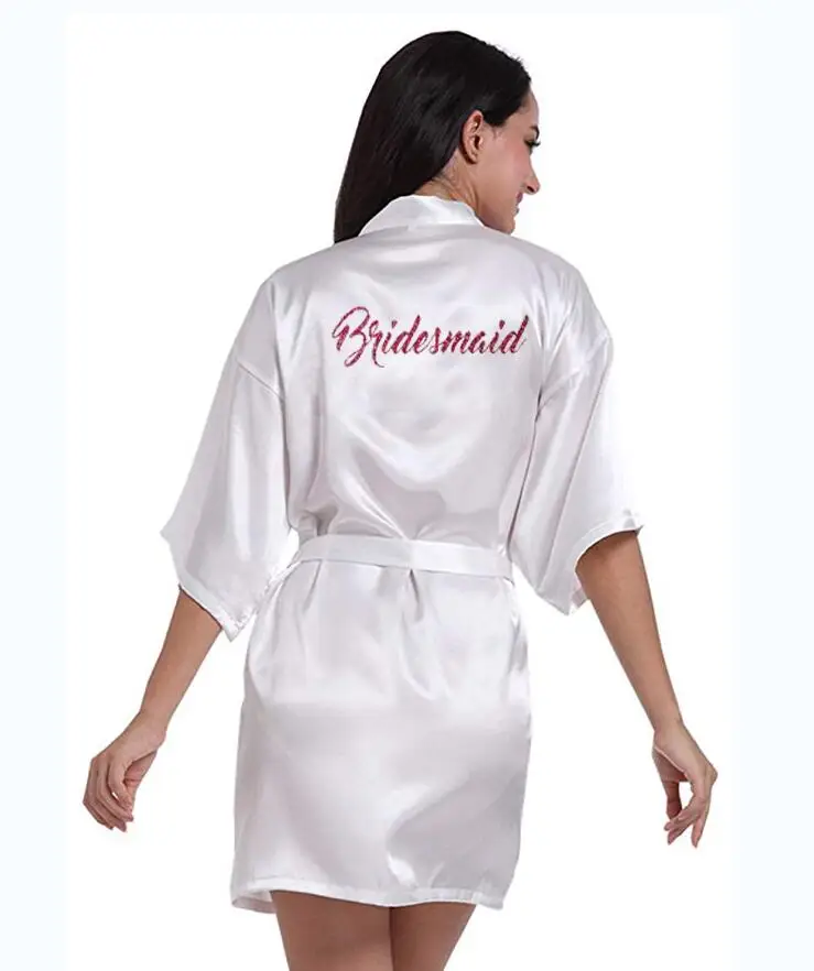 RB70 2017 Sexy Bridal Party Robe Letter Bridesmaid on the Robe Back Women Short Satin Wedding Kimono Sleepwear Get Ready Robes