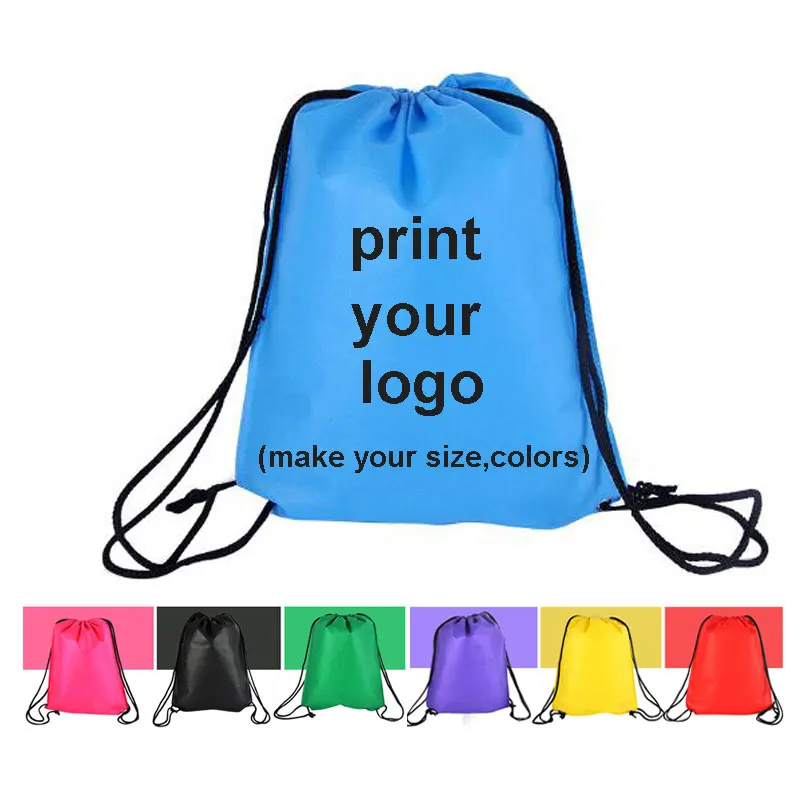 minimun wholesale!non woven custom logo custom drawstring bag logo print bag,make your sizes pick your color