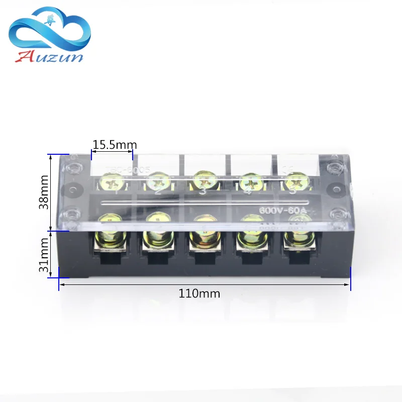 TBC-6005 Terminal Blocks Fixed Terminals High Current 60A 5P Terminal Blocks Copper Contact