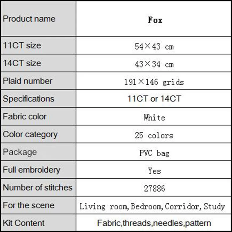 The fox Pattern Counted 14CT and 11CT Pre-Printed Cross Stitch Kits DIY Handmade For Embroidery Beginner Home Decor Needlework