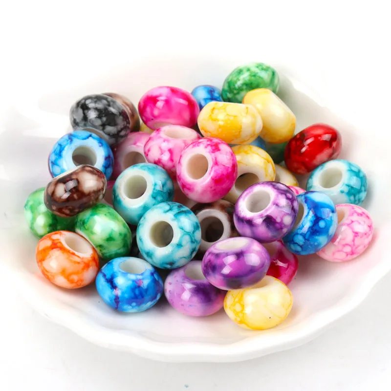 9x15mm 20pcs Mixed Speckled Round European Charm Acrylic Spacer Beads Big Hole Beads Fit  Bracelet DIY YKL0109X