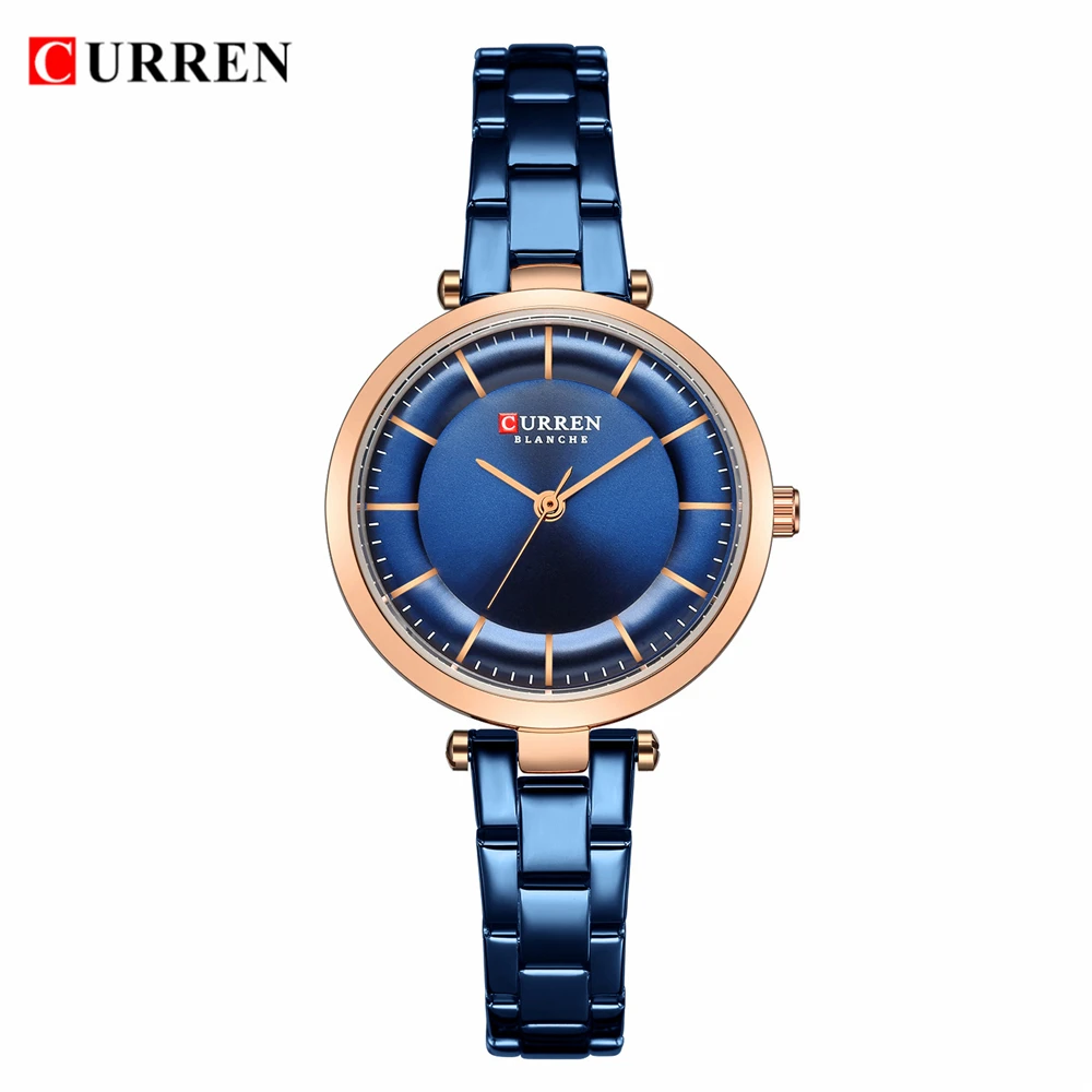 CURREN Women Fashion Watch Creative Lady Casual Watches Stainless Steel Band Stylish Desgin Blue Quartz Watch for Female