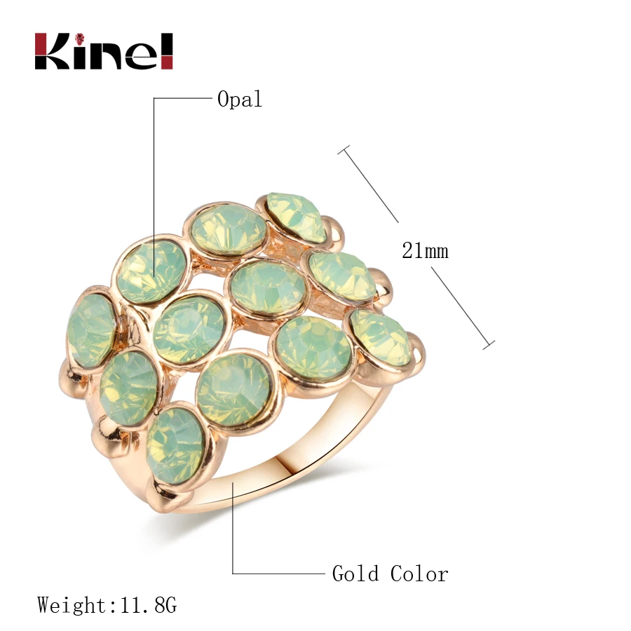 Kinel Hot Gold Color Fashion Wedding Engagement Ring For Women Mosaic Opal Vintage Jewelry Exquisite Crystal Gift