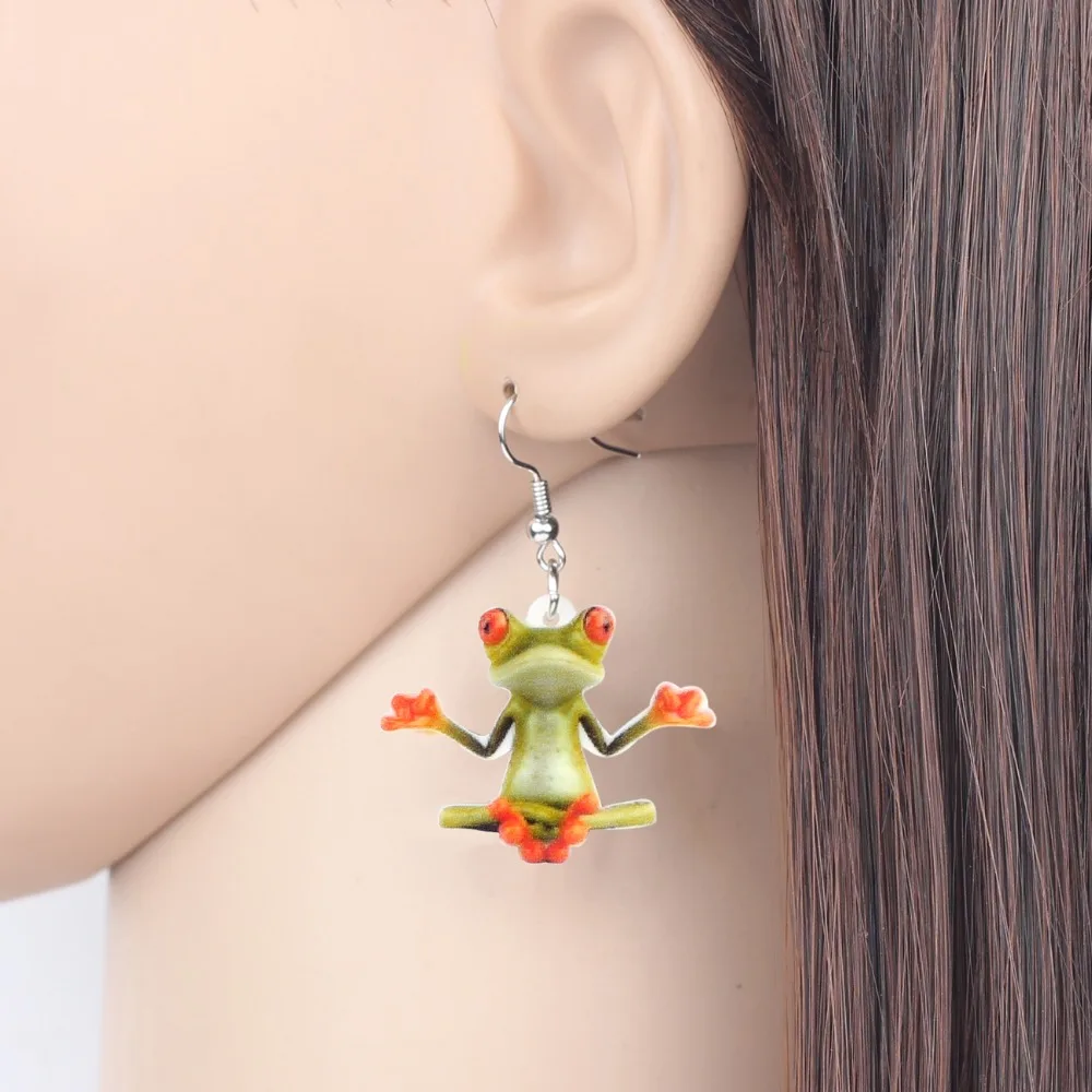 Bonsny Acrylic Cute Meditation Frog Earrings Dangle Drop Cartoon Animal Jewelry For Women Girls Teens Gift Wholesale Accessories