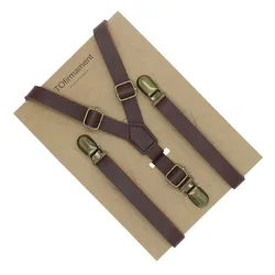 110*1.5cm Y Back High Quality Wine Red Crack Face PU Leather Solid Fashion Unisex Suspenders Adjustable 3 Clip Retro Men Gift