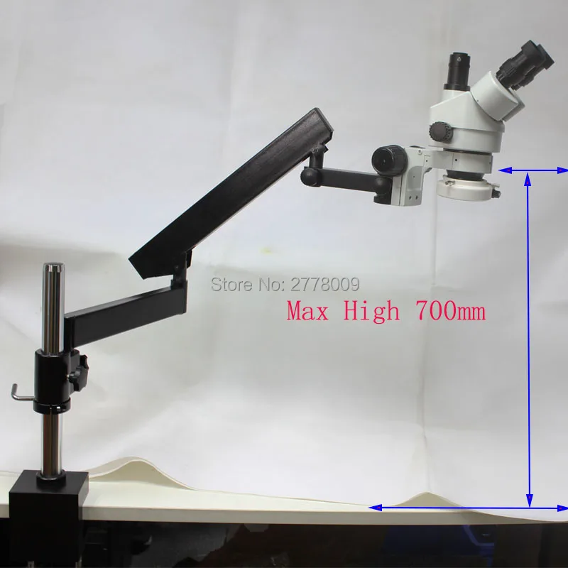 3.5X-90X Trinocular Industrial Inspection Zoom Stereo Microscope Long Arm Boom Clamp Large Stereo Table Stand With LED Lights