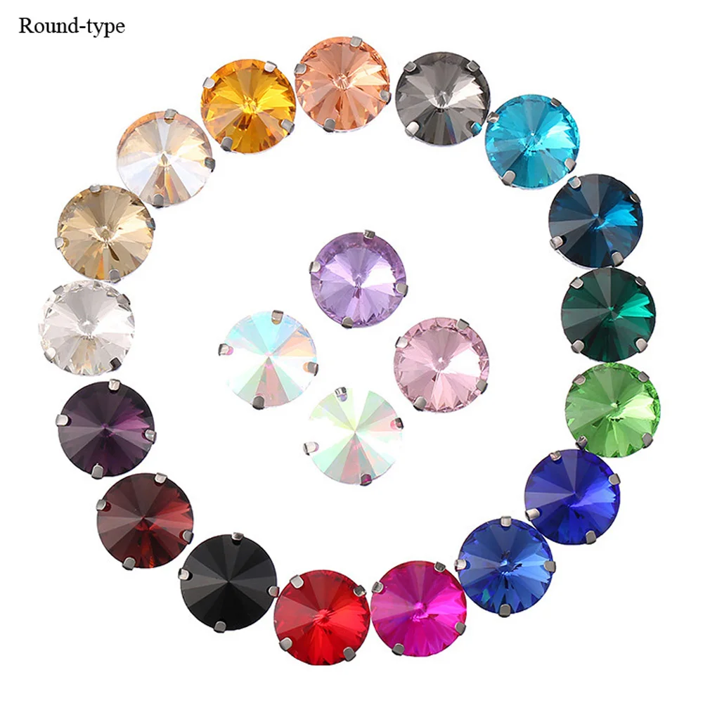 

50pcs 8mm-14mm Round Metal Claw Cup Rhinestones Shiny Crystal Glass Strass Garment Decorative Crafts Gems Rhinestone For Clothes