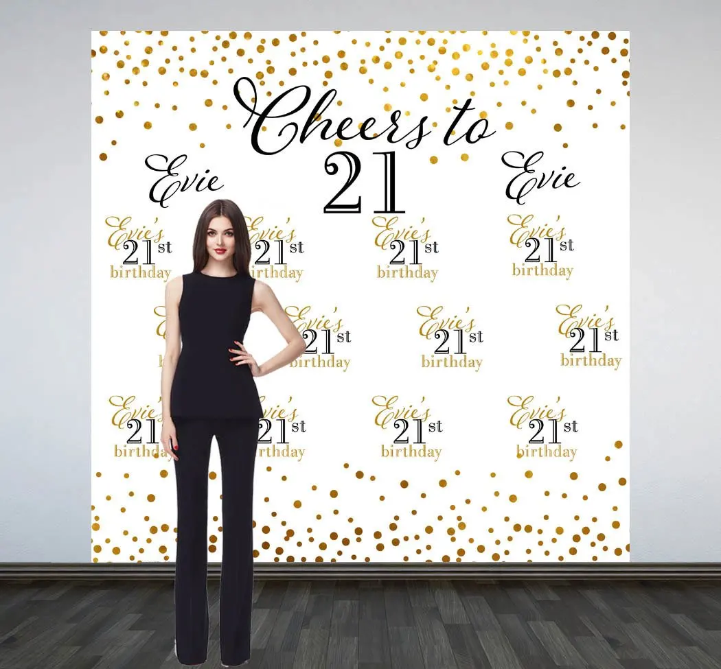 Custom Gold Sparkle Tep And Repeat Milestone Cheers To 21 photo backdrop Computer print party background