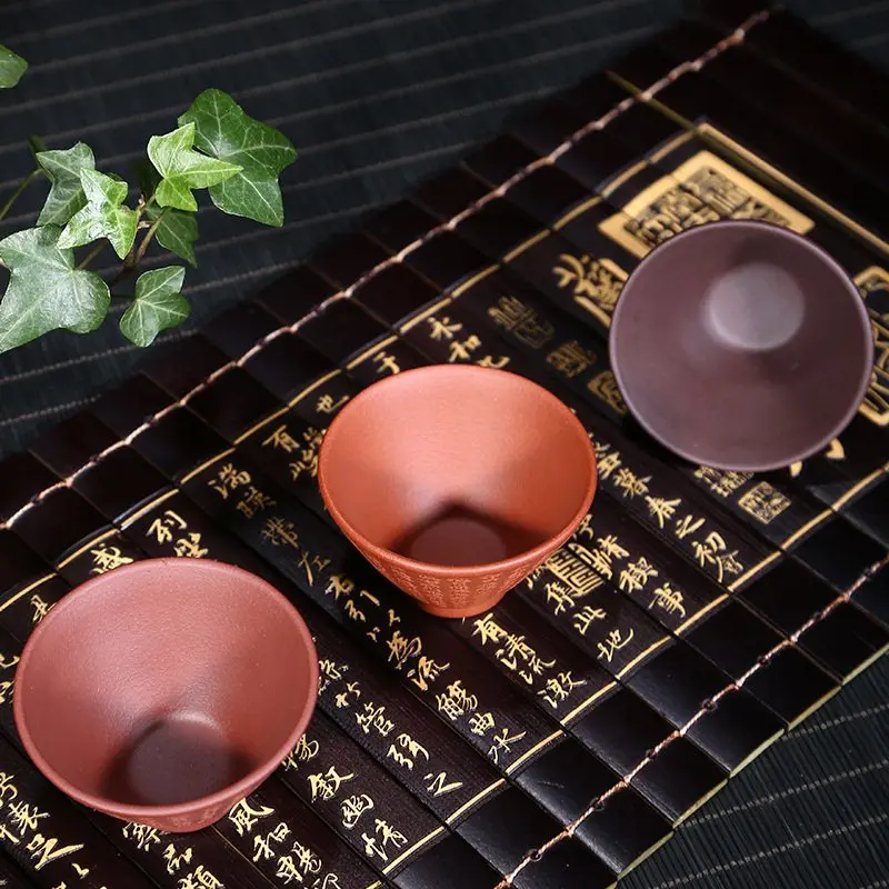 PINNY Yixing 55ML Purple Clay Scripture Teacups Hand Made Purple Sand Heat Resistant Tea Cup Chinese Kung Fu Tea Accessories