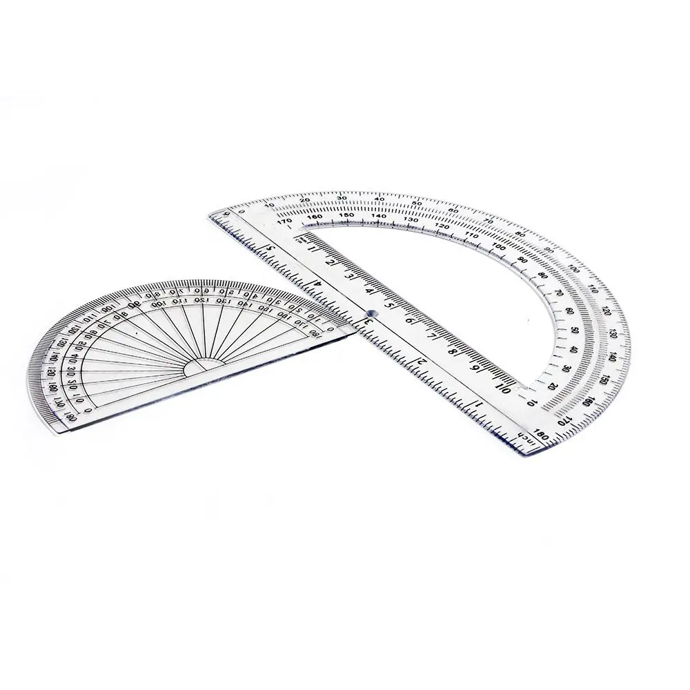 2+2 Pack Plastic Protractors 180 Degrees, 6 Inches and 4 Inch, Clear