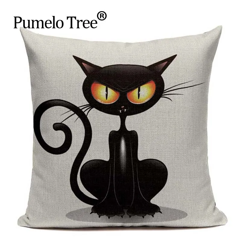 Nordic Decoration Design Linen Pillow Cover Black White Hand Painting Cat Eyes Cushion Cover Custom Home Couple Cute Pillow Case