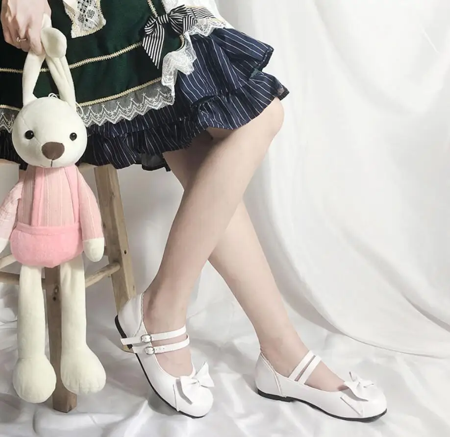 Strik Prinses Kawaii Meisje Vrouwen Schoenen Cos Jk Uniform 3 Kleuren Pu Lolita Schoenen Schattige Ronde Hoofd Student Mooie Loli schoenen