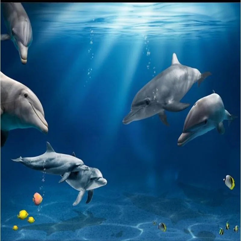 

wellyu Customized large - scale murals beautiful underwater world dolphin 3D sea TV background wall non - woven wallpaper