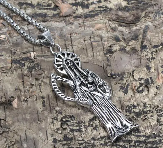 Fate love Jewelry High Quality Holy Saint Death Santa Muerte Skull Delicate Pendant Stainless steel Rolo Chian Necklace 24\'\'