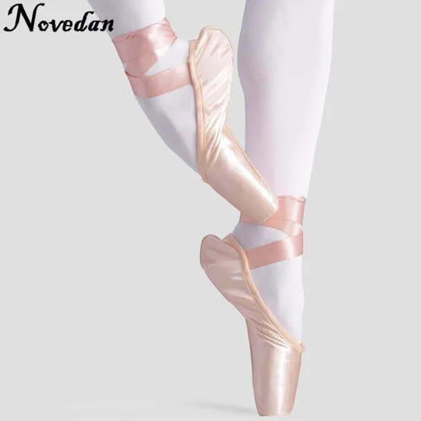 New Satin Canvas Pointe Shoes With Ribbon And Gel Toe Pad Girls Women\'s Pink Professional Ballet Dance Pointe Toe Shoes