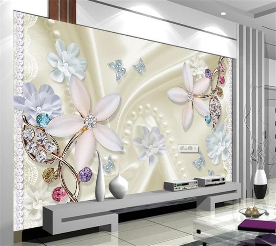 Beibehang 3D Wallpaper Gorgeous Jeweled Diamond Flower 3d TV Backdrop Living Room Bedroom Mural photo wallpaper for walls 3 d