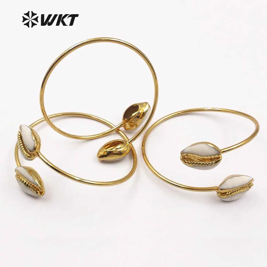 WT-B406 Wholesale 10pcs/lot natural cowrie shell bangle doule shell charm bangle 4 colors optional beautiful women jewelry