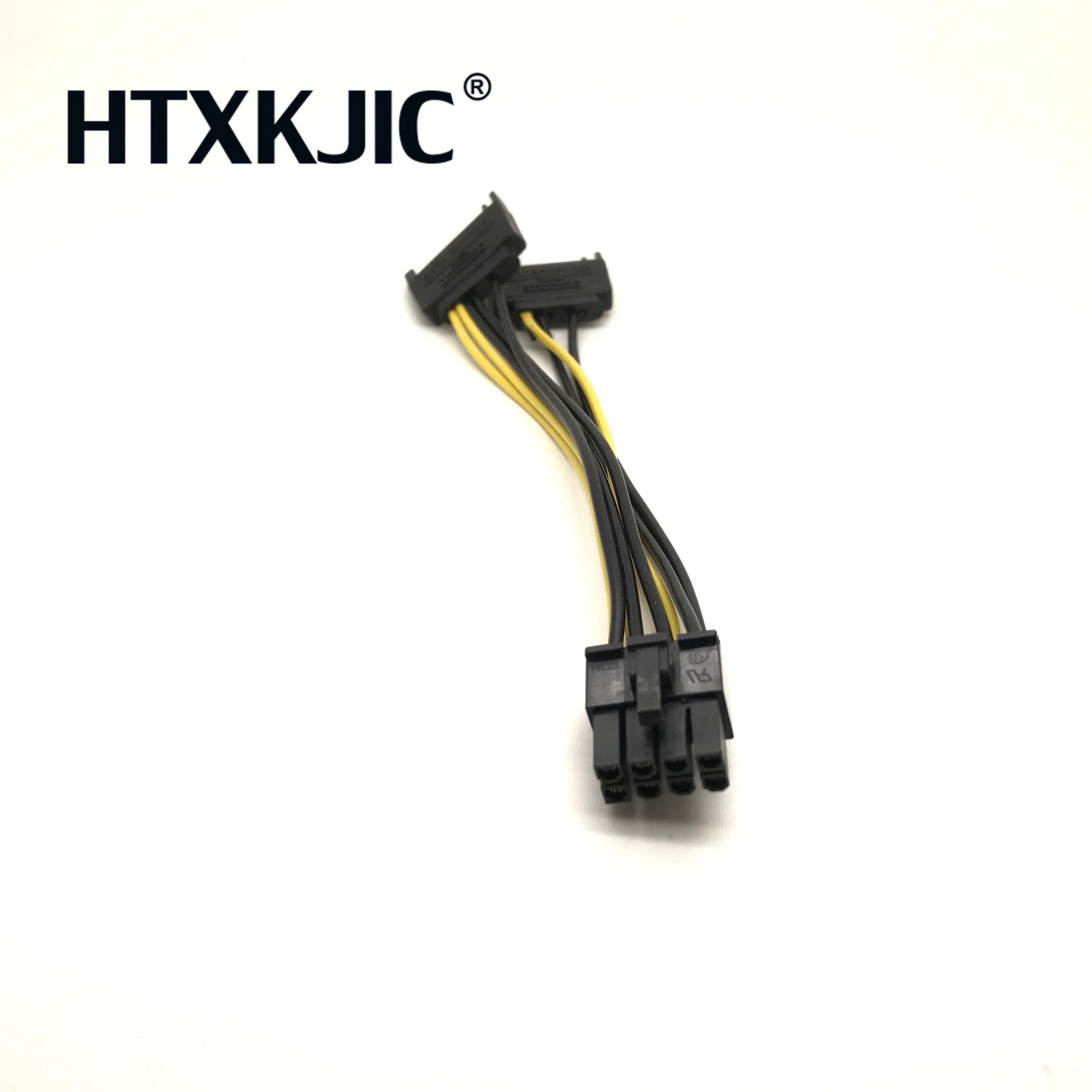20CM Dual SATA Power Cable 15P to 8P Graphics Card 18AWG Wire Connector 1 IN 2 Male 15Pin to 8Pin SATA Cable for Mining Miner
