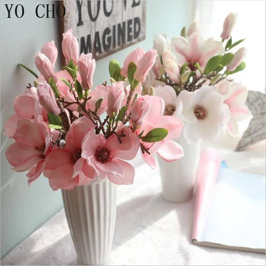 YO CHO Fake Orchid Plants  Magnolia Artificial Silk Flowers  DIY Christmas Decoration  Table Centerpieces  Bridal Bouquet